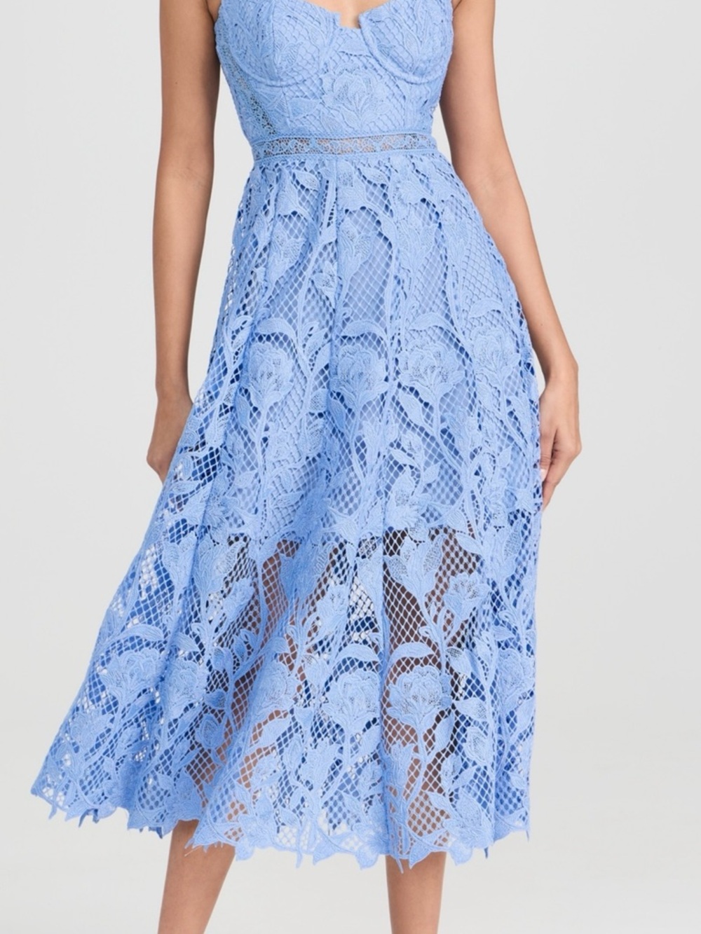Self-Portrait Sky Blue Floral Lace Midi Dress